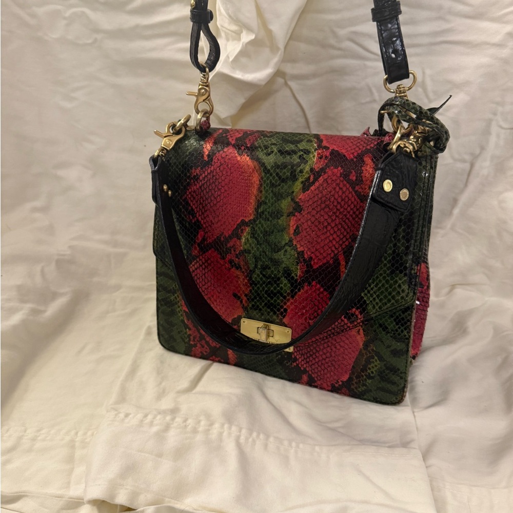 Brahmin Red and Green Snake Print leather Shoulder Bag - Picture 3 of 11